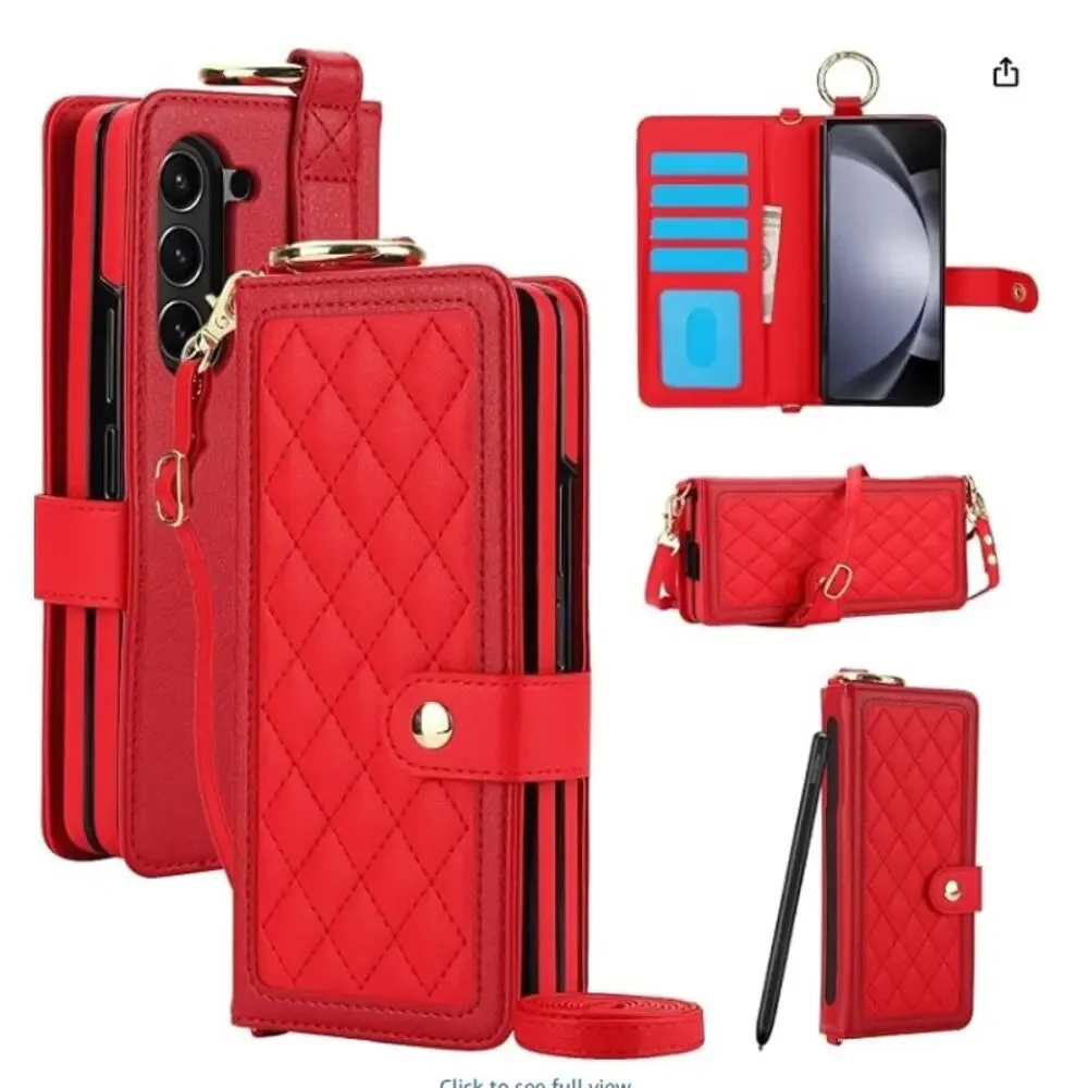 Asuwish Galaxy Z Fold 7 Crossbody Wallet Case RFID S Pen Holder Card Slots Red